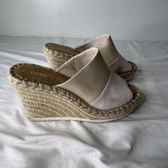 TOMS Wedge Shoes Womens Size 8 Espadrille Slip On Peep Toe Platform Sandals - Picture 1 of 6